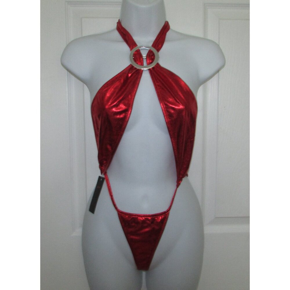Red Metallic O-Ring 1 Pc Monokini Teddy - NEW